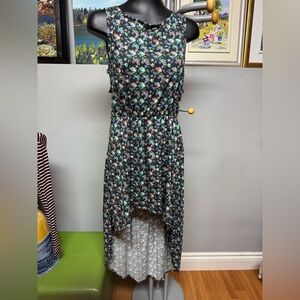 Zara Black Floral High-Low Dress. Cute open back. Elastic waist. EUC